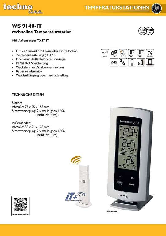 StacjaTechnoline s pogodowa WS 9140-IT z zegarem radiowym i wyświetlaczem temperatury wewnętrznej i zewnętrznej