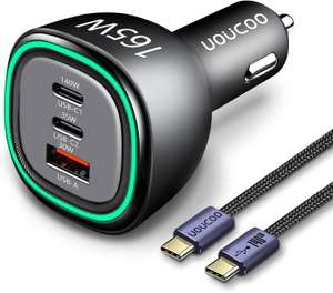 UOUCOO 165W Lekka ładowarka samochodowa USB-C, PD3.1 140W / PD3.0 100W PPS45W