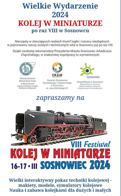 VIII Festiwal w Sosnowcu 2024 KOLEJ W MINIATURZE, atrakcje m.in: symulator jazdy w kabinie lokomotywy i wiele innych