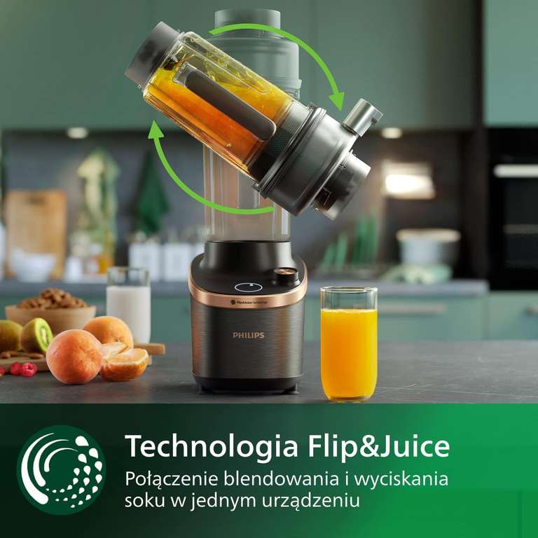 Philips blender Flip&Juice, wysokoobrotowy z serii 7000 z modułem sokowirówki, technologia ProBlend Ultra (HR3770/10)