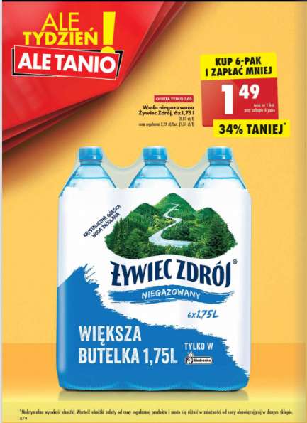 Woda Żywiec Zdrój 1,75l (cena za sztukę przy zakupie 6 sztuk) po 1,49 zł @Biedronka