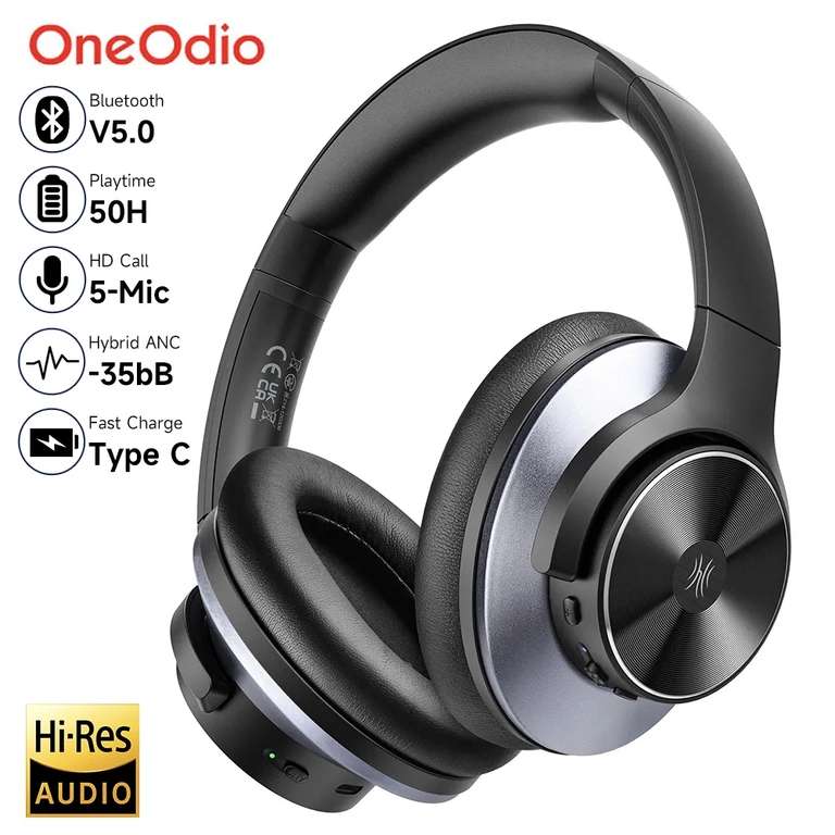 Słuchawki bezprzewodowe Oneodio A10 (ANC, przetworniki 40mm, 45 godzin grania) | Wysyłka z CN | $66.52 (możliwe $64.52)@ Aliexpress