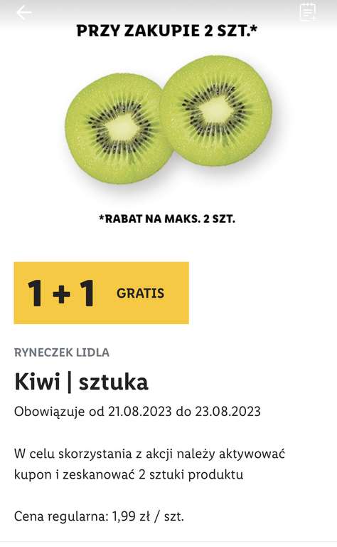 Kiwi 1+1 gratis 1zł/szt
