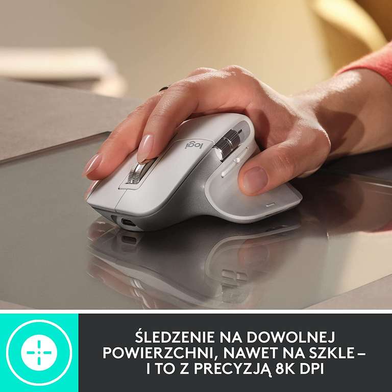 Logitech MX Master 3S - ergonomiczna mysz bezprzewodowa, 8K DPI, ciche klikanie, USB-C, Bluetooth - Jasnoszary (tylko z Prime) @Amazon.pl