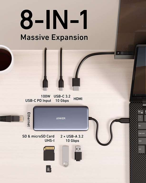 Anker Hub USB-C PowerExpand 8 in 1, wyjście HDMI 4k@60Hz