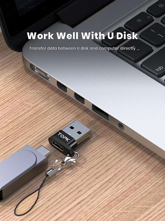 TOPK Adapter USB-C do USB-A 2.0 komplet 3 sztuki, w komplecie małe smycze do kluczy.