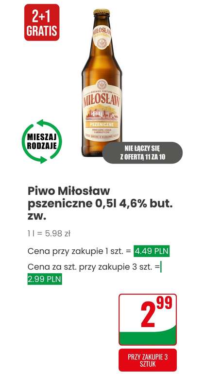 Piwo Miłosław 0,5l różne rodzaje- cena przy zakupie 3 sztuk