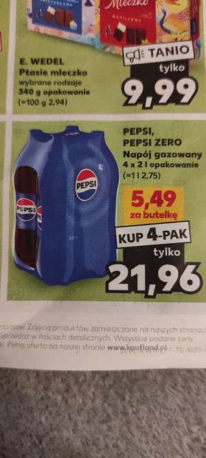 Pepsi, Pepsi Zero, 2l, 5,49 za butelkę przy zakupie 4 szt. Kaufland.