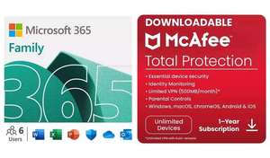 Pakiet dla 6 osób: Microsoft 365 Family (15 miesięcy) + McAfee (12 miesięcy) + 1TB miejsca w chmurze dla każdej osoby