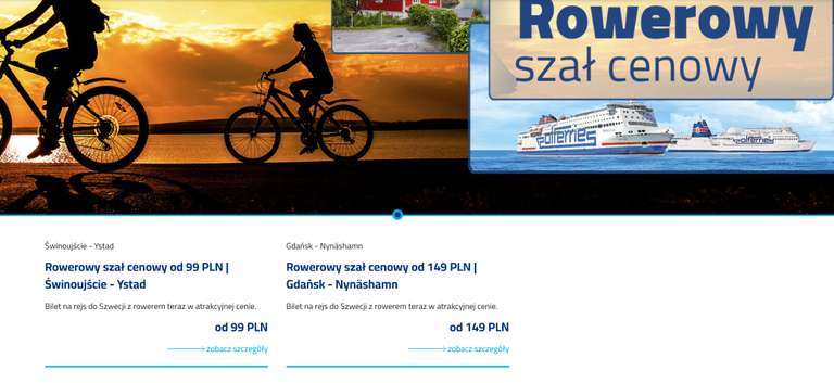 Bilet na rejs z rowerem do Szwecji od 99 zł (Świnoujście - Ystad) lub od 149 zł (Gdańsk - Nynäshamn) w dwie strony.