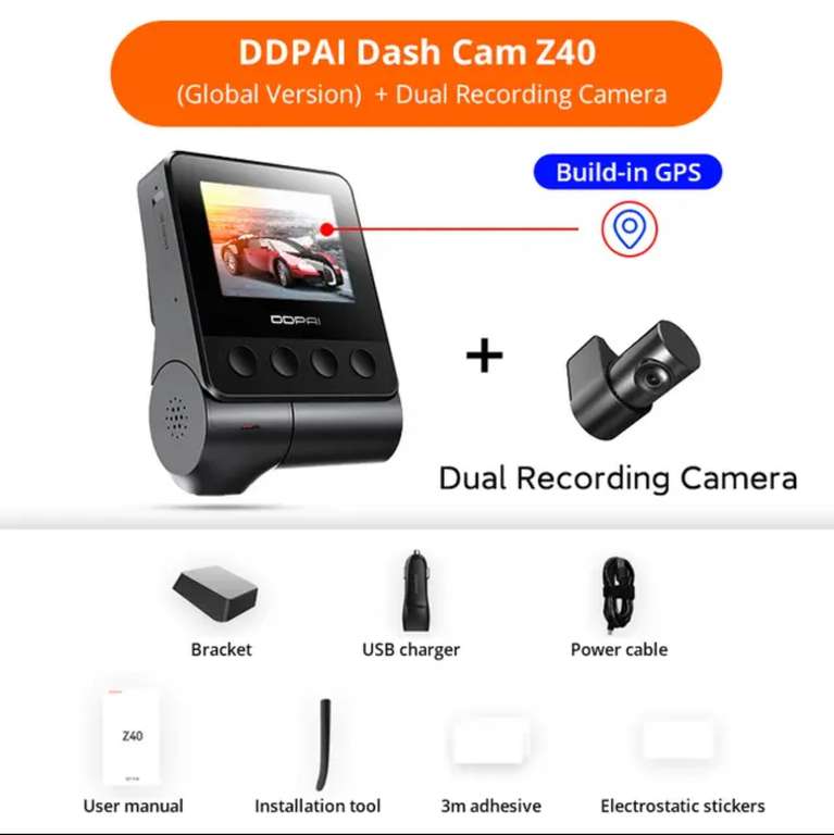 Wideorejestrator DDPAI Z40 Dual GPS $61.17(możliwa niższa cena z monetami 162,15zł)