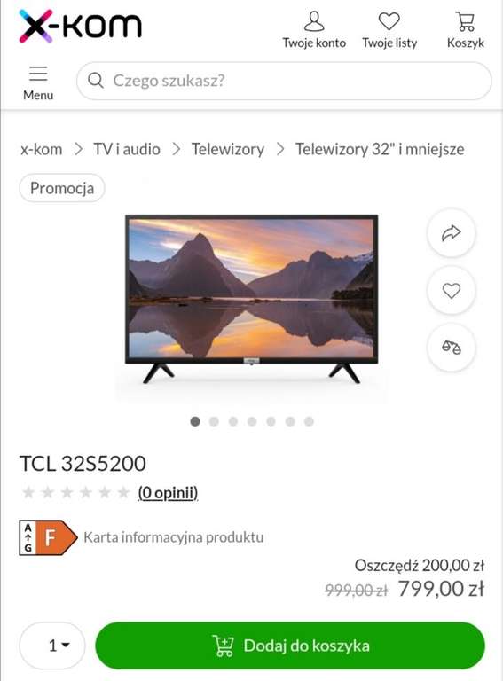Telewizor TCL 32S5200 32" LED Android TV DVB-T2/HEVC/H.265 - możliwe 549PLN