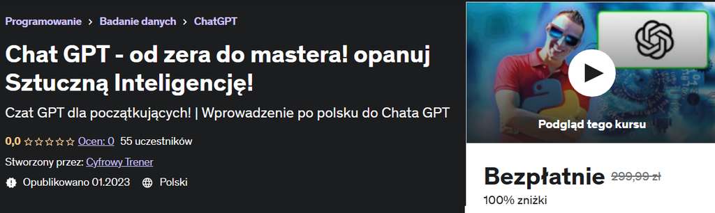 PL i za DARMO - kurs Chat GPT - od zera do mastera! opanuj Sztuczną