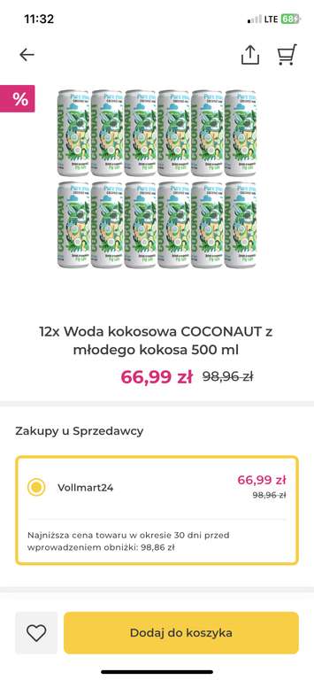 12x Woda kokosowa COCONAUT 500ml