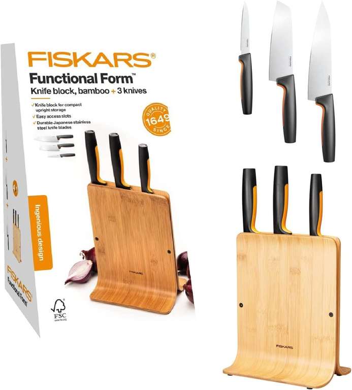 Fiskars 1057553 Functional Form- Blok bambusowy z 3 nożami
