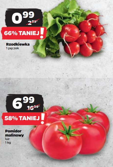 Rzodkiewka pęczek 99 groszy i pomidor malinowy 6,99 zł/kg @Netto
