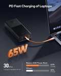 Baseus Power Bank PD 65 W USB C, powerbank 20 000 mAh z wbudowanym kablem do ładowania, powerbank do laptopa QC 3.0 Quick Charge