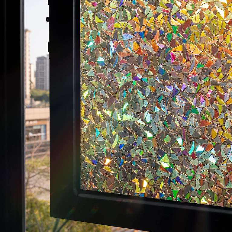 Spurtar Dekoracyjna folia okienna 3D z efektem tęczy, zdejmowalna, wielokrotnego użytku, 60 × 200 cm, Static Cling, Anty UV