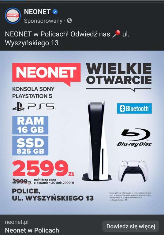 Konsola PlayStation 5 z napędem PS5 otwarcie Neonet Police