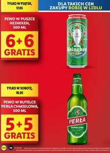 Piwo w puszce 0,5L Heineken(6+6 gratis) i Perła Chmielowa w butelce bezzw. 0,5L (5+5 gratis) @Lidl