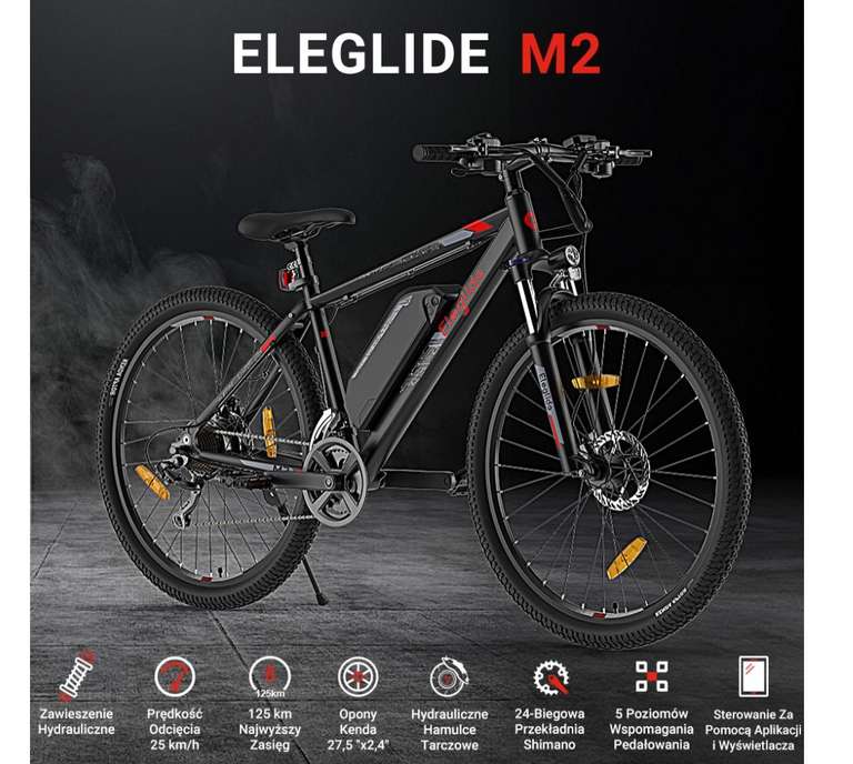 Rower elektryczny Eleglide M2, silnik 250 W, bateria 15 Ah, maksymalny zasięg 125 km