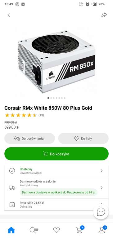 Zasilacz do komputera Corsair RMx White 850W 80 Plus Gold za 699 zł, z kodem za 549 zł