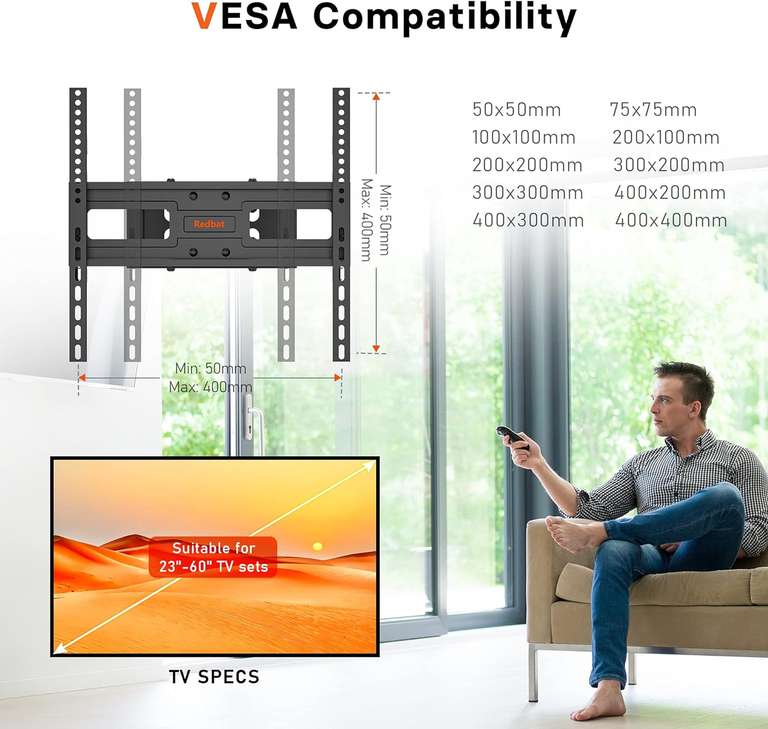 Uchwyt ścienny do telewizora TV o przekątnej 23–60”, obrotowy, wysuwany, chowany, nośność 45 kg, maks. VESA 400x400mm DARMOWA dostawa@Amazon
