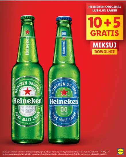 Piwo Heineken 10 + 5 gratis (Original lub bezalkoholowe) można mieszać @Lidl