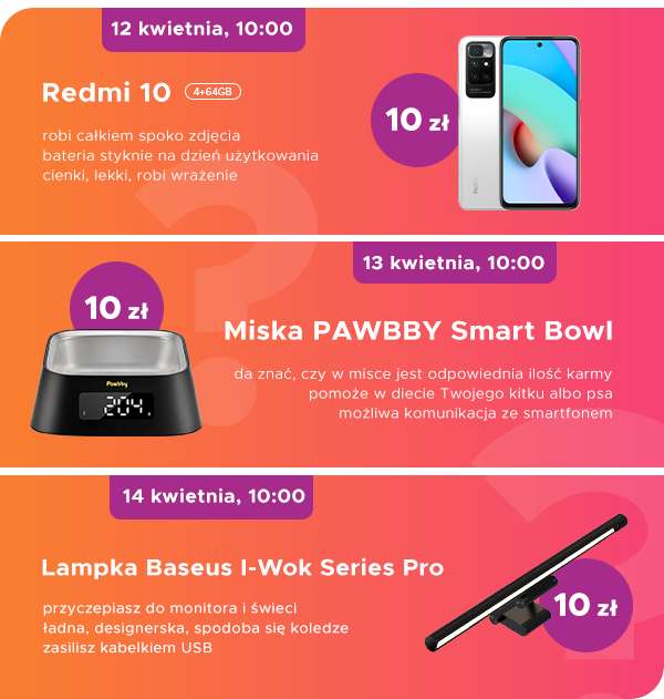 Smartfon Redmi 10, smart miska dla zwierzaka i lampka Baseus za 10 zł