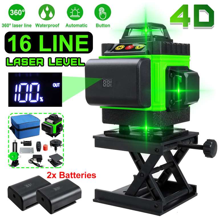 Poziomica laserowa 16 Linii 4D | 2 baterie | akcesoria
