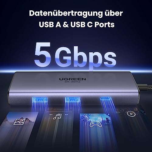 Ugreen 15852 USB-C-Hub (2x HDMI 4K 60Hz DP 1.4, 85W Power Delivery, 3x USB-A 3.0 5Gbit/s) 31€ + 5,99 €