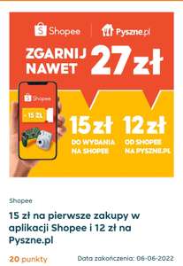 15 zł na pierwsze zakupy w aplikacji Shopee i 12 zł na Pyszne.pl