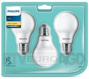 Żarówka Philips LED x3 10,5 W (75 W) E27, ciepła biel, 2700K - 6,67 zł /sztuka