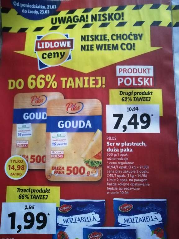 Ser Gouda w plastrach Pilos 7,49 zł za 500 g przy zakupie 2