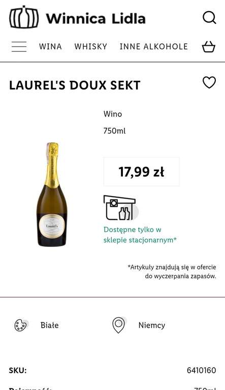 Wino białe, słodkie LAUREL'S DOUX SEKT 0,75L. LIDL