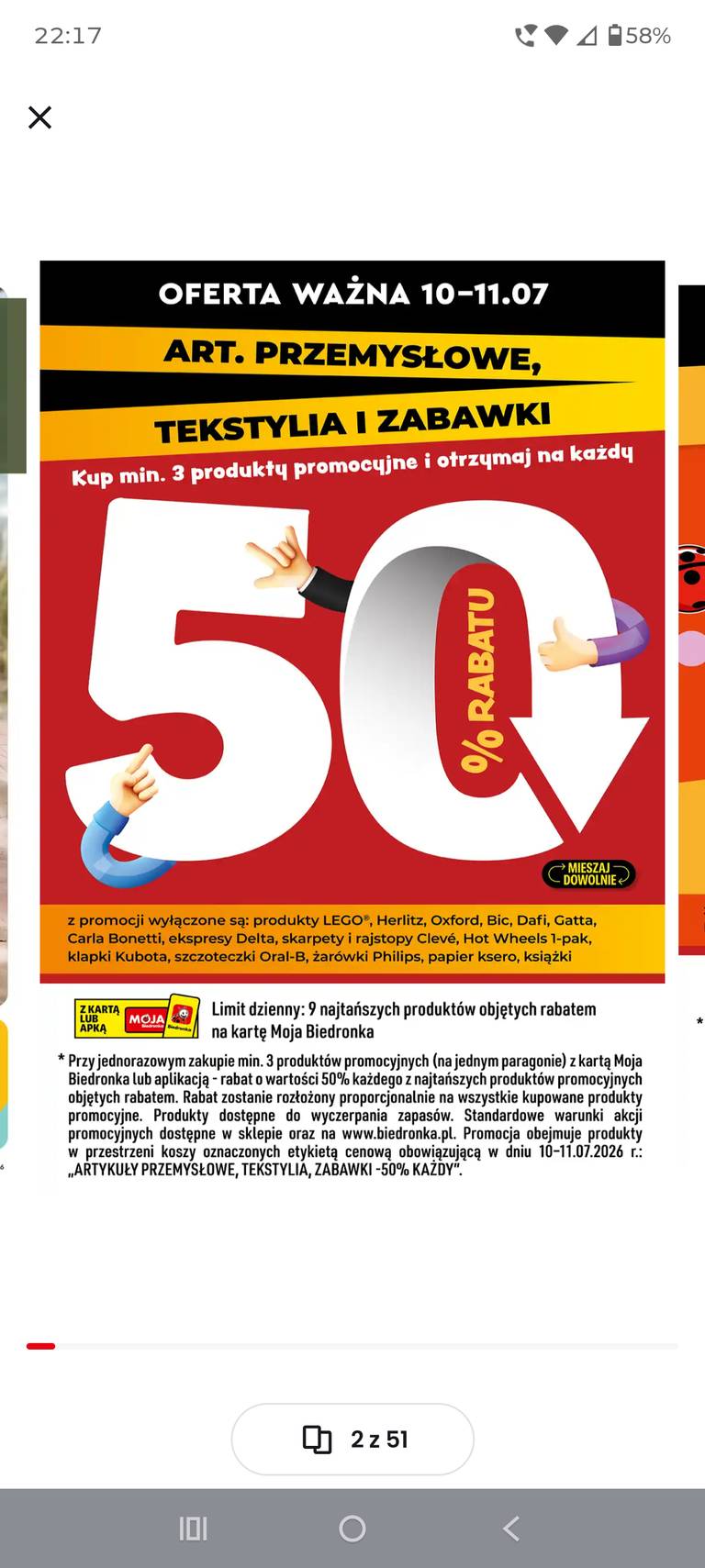 Biedronka art przemysłowe tekstylia i zabawki -50% przy zakupie 3