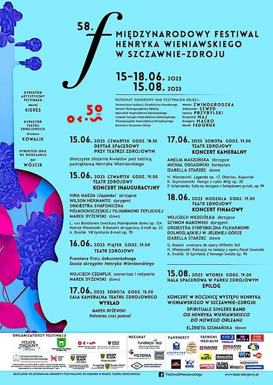 58. Międzynarodowy Festiwal Henryka Wieniawskiego w Szczawnie Zdroju >>> bezpłatne wejściówki (info małym drukiem na dole plakatu)