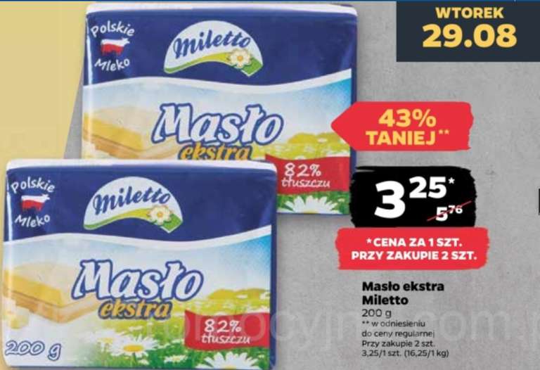 Masło ekstra Miletto 200g 82% cena kostki przy zakupie 2 @Netto