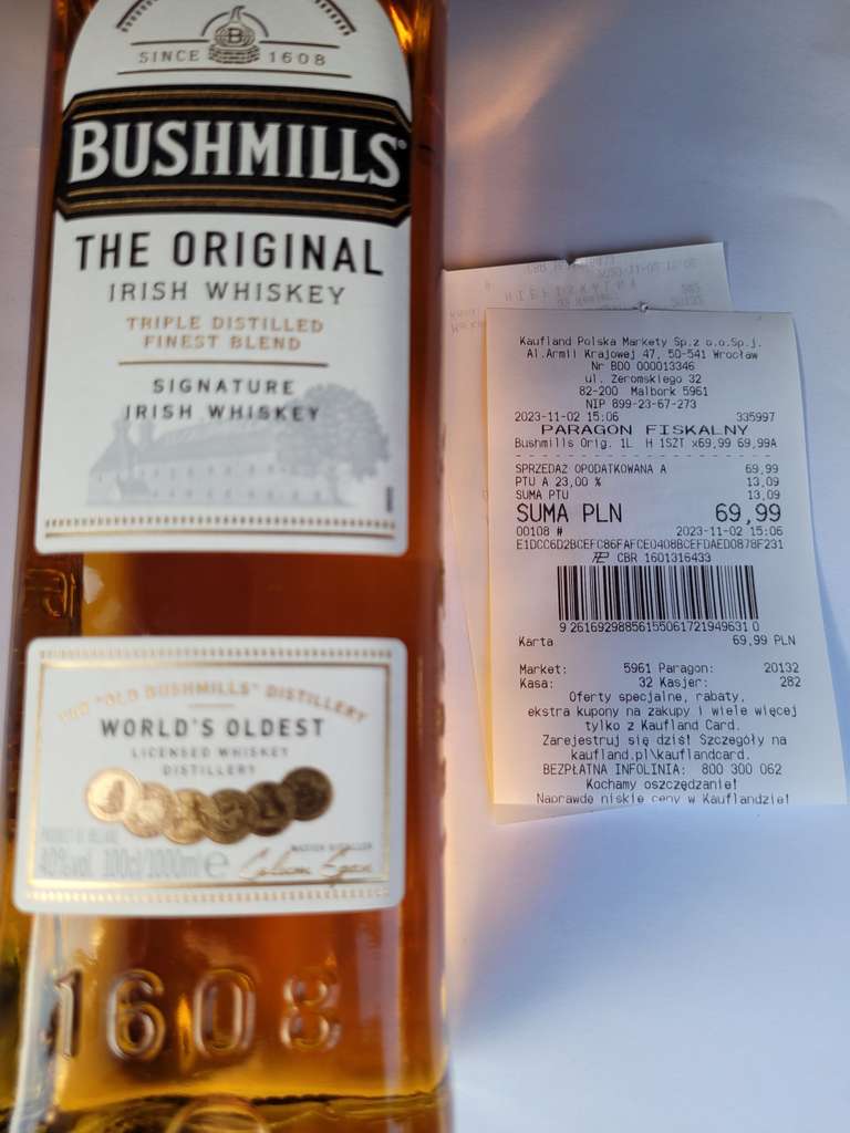 Whiskey Bushmills 1L za 69,99 w Kauflandzie, Malbork