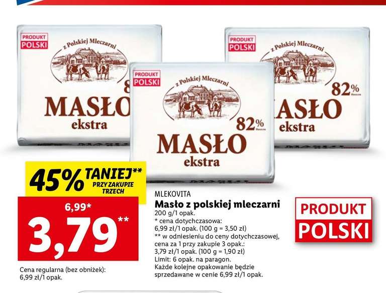 Masło z Polskiej Mleczarni Mlekowita, LIDL 3,79 zł przy zakupie 3 szt. Promocja nadal dostępna!