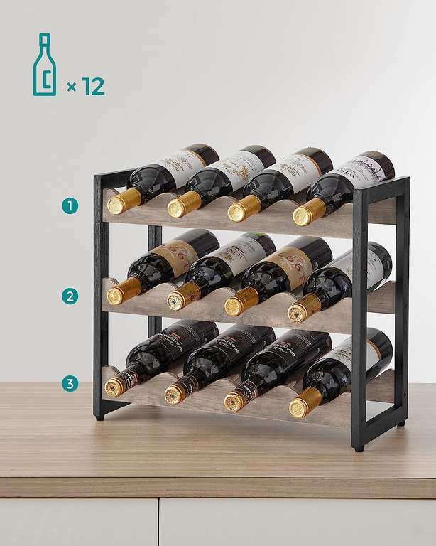SONGMICS Stojak na wino nablatowy Stojak na butelki z 3 półkami mieści do 12 butelek @amazon