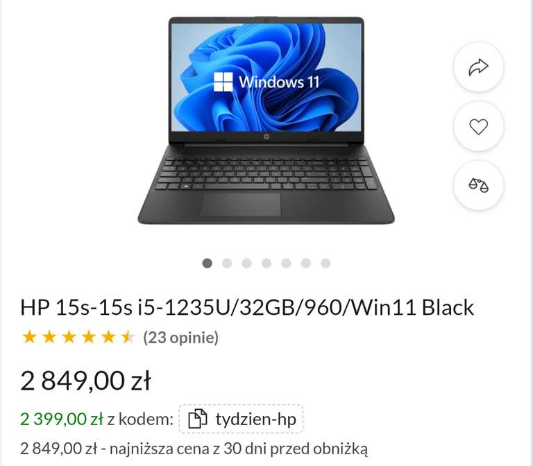 X-kom.pl Laptop HP 15s-15s i5-1235U/32GB/960/Win11 Black