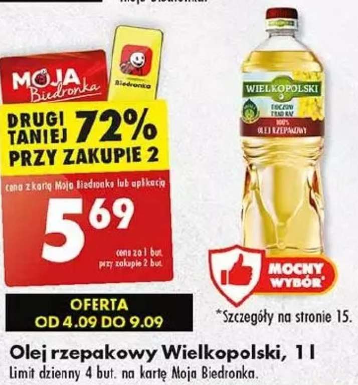 Olej Wielkopolski przy zakupie 2 butelek z kartą Moja Biedronka