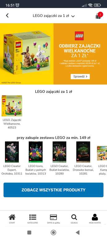W sklepie smyk zajączki za 1zl do każdego zakupu LEGO za min. 149