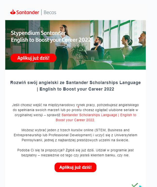 Darmowy 5 tygodniowy zdalny kurs języka angielskiego. Santander Scholarship dla 1000 osób! ( z certyfikatem University of Pensilvania)