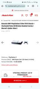 Konsola SONY PlayStation 5 PS5 Slim 1TB D + Pulse 3D + Spider-Man2