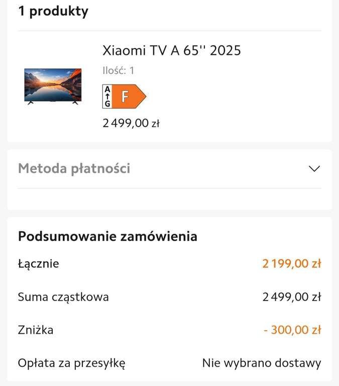TV Xiaomi A 65 2025 w aplikacji