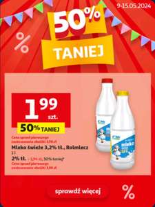 Mleko świeże Rolmlecz 2% (1,94 zł) lub 3,2% (1,99 zł) | Auchan