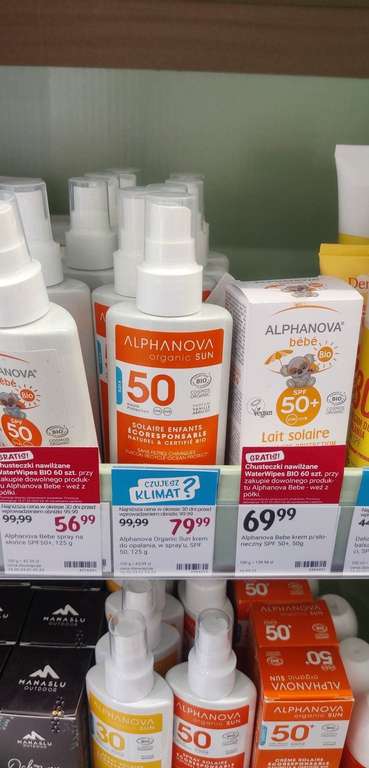 Alphanova bebe spray SPF 50 + chusteczki Water Wipes 60 szt gratis