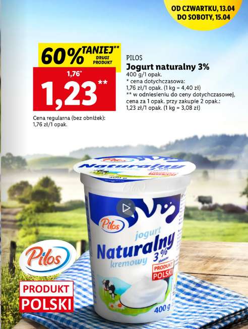 Jogurt naturalny kremowy Pilos 400g LIDL przy zakupie 2szt.